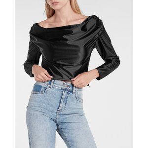 Express Satin Draped Shoulder Top S